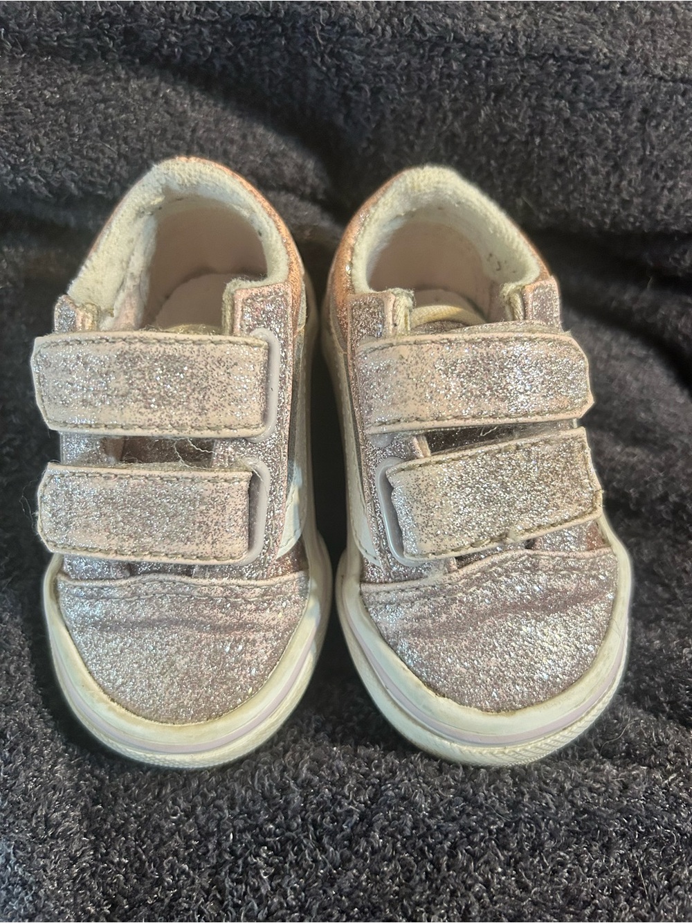 Vans Baby Girl Pink Glitter Sneakers Size 3 Adjustable Straps/Retail $43